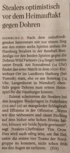 Hamburger Abendblatt, 28. und 29.4.2018 Baseball